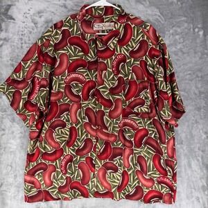 vintage Bayou Wear Mens 2XL Short Sleeve Button Up Shirt Red Bean N.O Jazz Fest